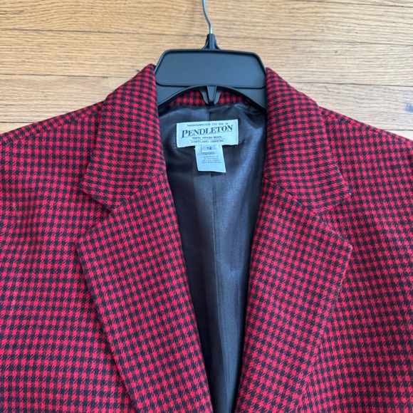 Pendleton Women's Wool Red Checkered Blazer Vintage Size 12 - Picture 14 of 15